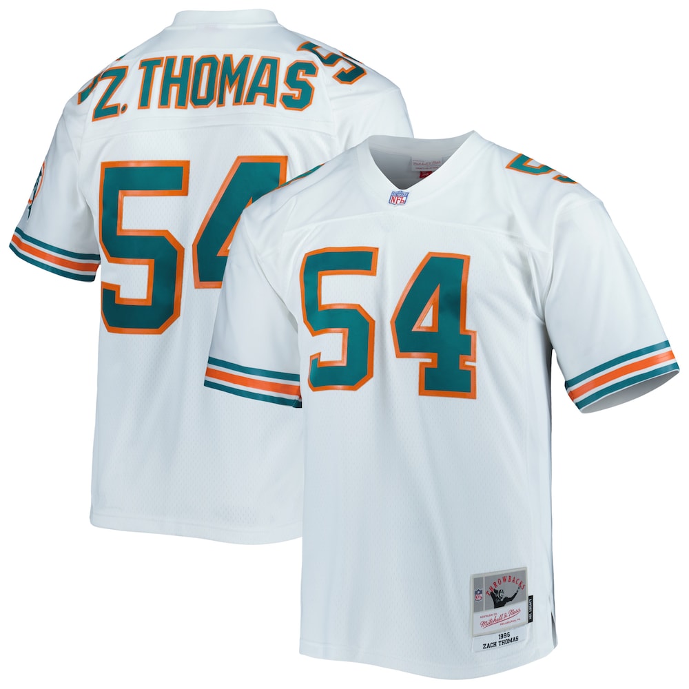 Miami Dolphins Merch - Men's Zach Thomas Legacy Replica Jersey, White - Best Football Gift Ideas 1 - Unicasport Miami Dolphins Merch - Men's Zach Thomas Legacy Replica Jersey, White - Best Football Gift Ideas