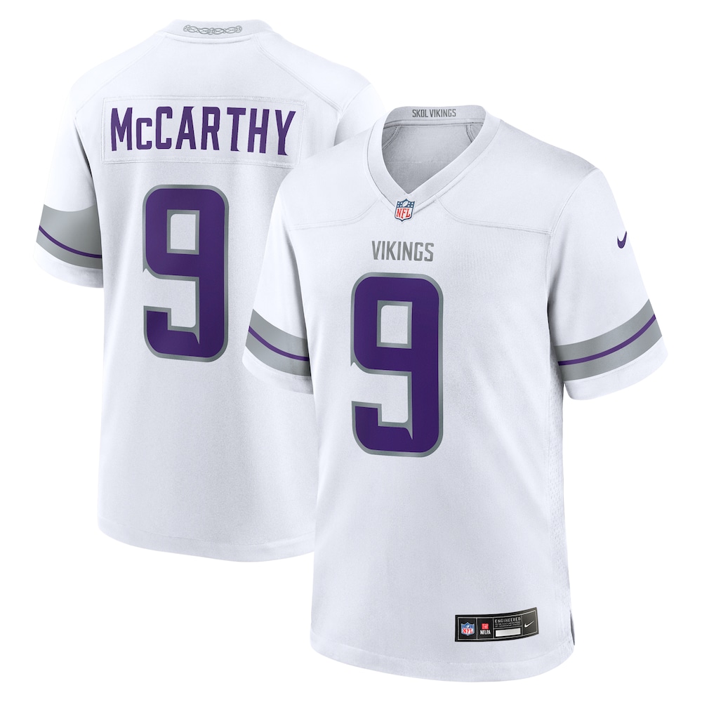 Minnesota Vikings Merch - Men's J.J. McCarthy Alternate Jersey, White 1 - Unicasport Minnesota Vikings Merch - Men's J.J. McCarthy Alternate Jersey, White