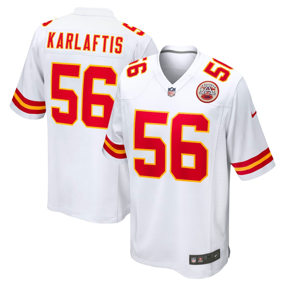 Kansas City Chiefs Merch - Men's George Karlaftis Away Jersey, White 1 - Unicasport Kansas City Chiefs Merch - Men's George Karlaftis Away Jersey, White