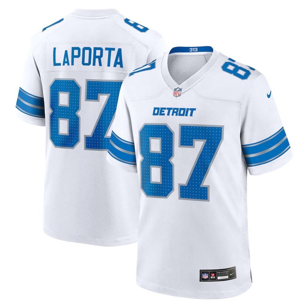 Detroit Lions Merch - Men's Sam LaPorta Game Jersey, White 1 - Unicasport Detroit Lions Merch - Men's Sam LaPorta Game Jersey, White