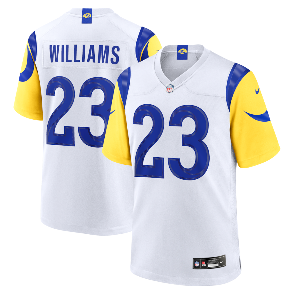Los Angeles Rams Merch - Men's Kyren Williams Jersey, White 1 - Unicasport Los Angeles Rams Merch - Men's Kyren Williams Jersey, White