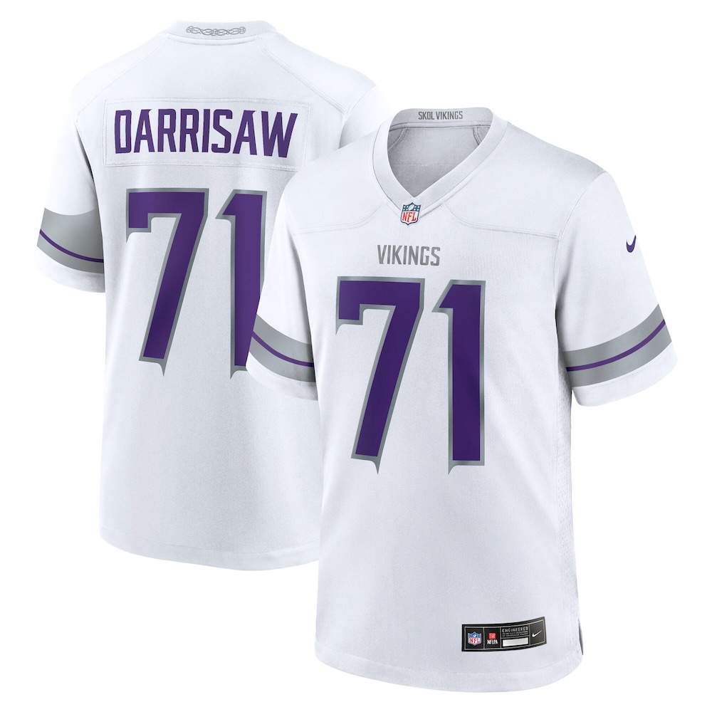 Minnesota Vikings Merch - Men's Christian Darrisaw Alternate Game Jersey, White 1 - Unicasport Minnesota Vikings Merch - Men's Christian Darrisaw Alternate Game Jersey, White