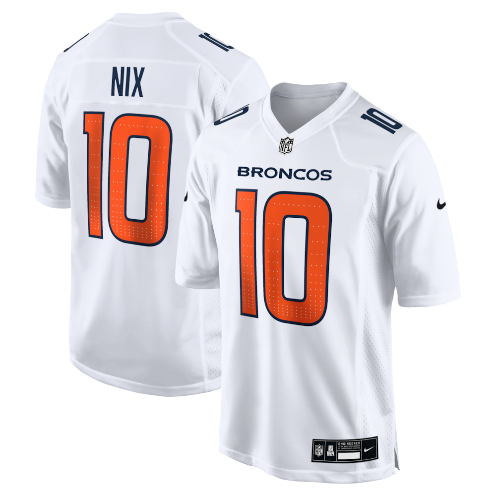 Denver Broncos Merch - Men's Bo Nix Tundra Fashion Game Jersey, White 1 - Unicasport Denver Broncos Merch - Men's Bo Nix Tundra Fashion Game Jersey, White