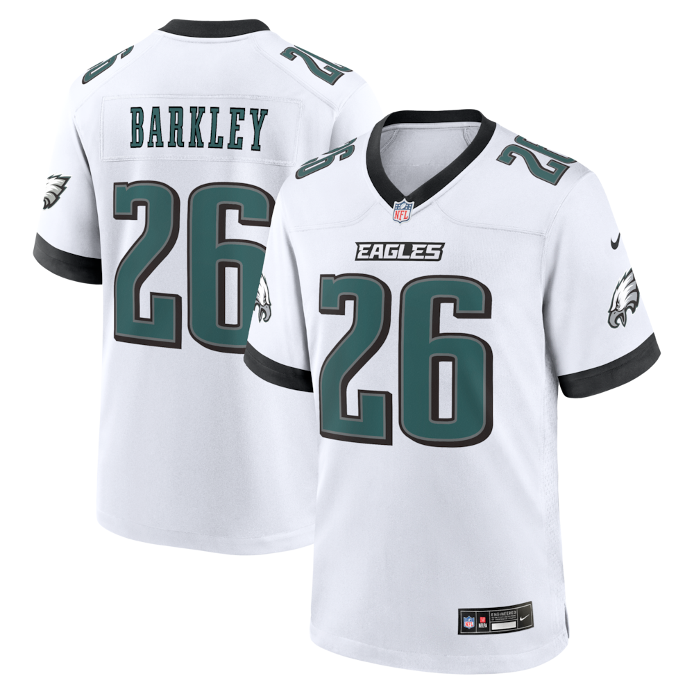 Philadelphia Eagles Merch - Men's Saquon Barkley Game Jersey, White 1 - Unicasport Philadelphia Eagles Merch - Men's Saquon Barkley Game Jersey, White