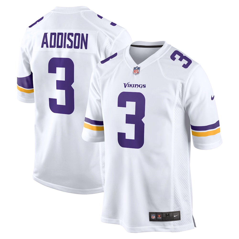 Minnesota Vikings Merch - Men's Jordan Addison Away Game Jersey, White 1 - Unicasport Minnesota Vikings Merch - Men's Jordan Addison Away Game Jersey, White