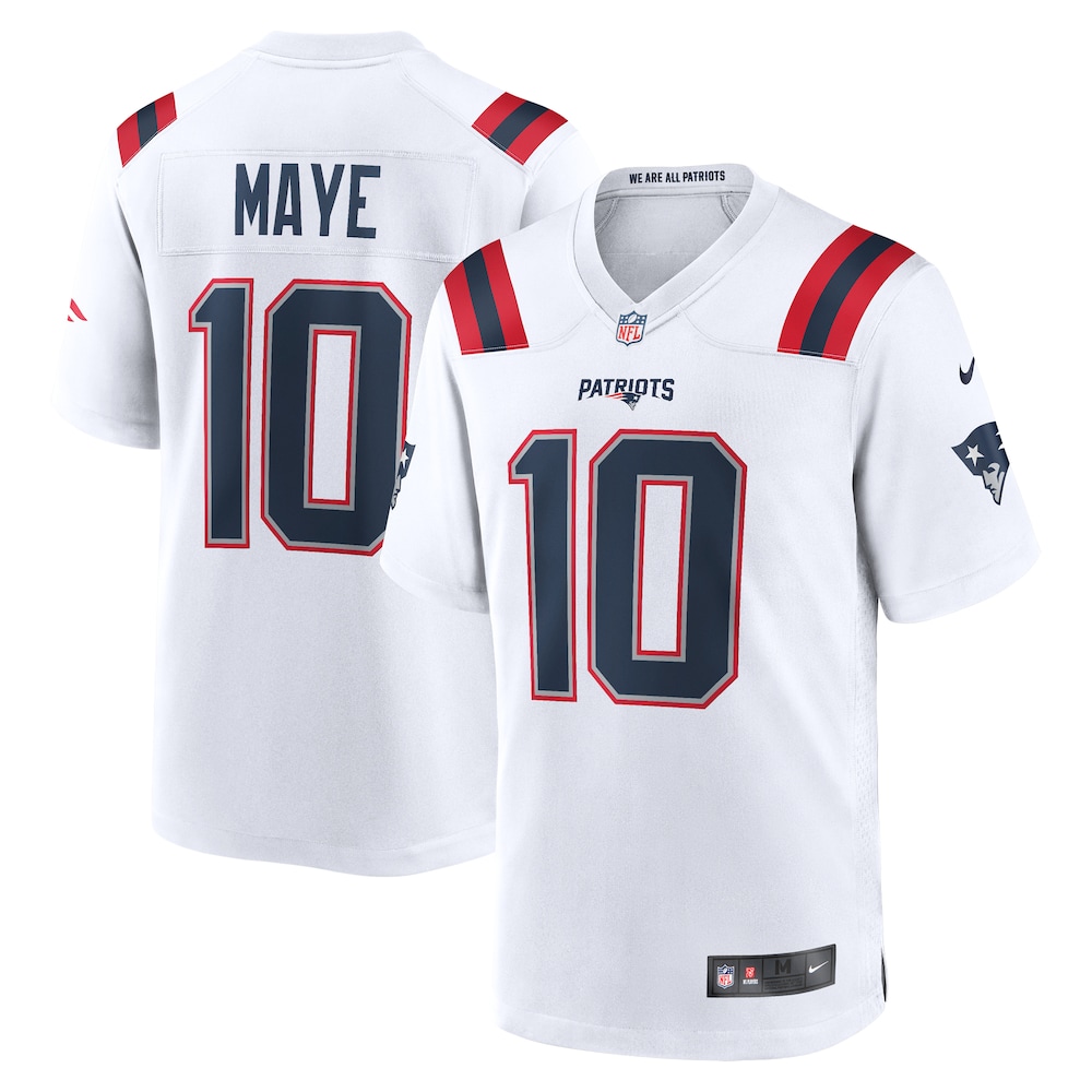 New England Patriots Merch - Men's Drake Maye Player Game Jersey, White 1 - Unicasport New England Patriots Merch - Men's Drake Maye Player Game Jersey, White