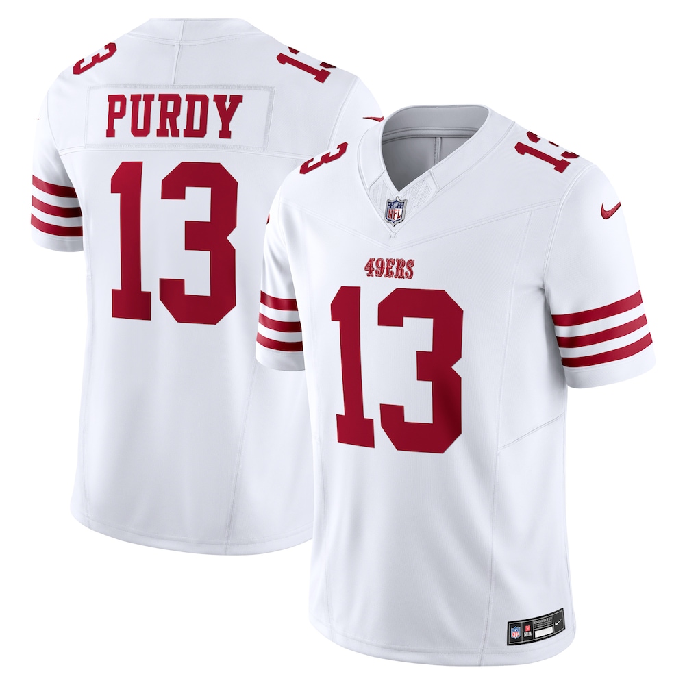 San Francisco 49ers Merch - Men's Brock Purdy Vapor F.U.S.E. Limited Jersey, White - Best Birthday Gift For Football Lovers 1 - Unicasport San Francisco 49ers Merch - Men's Brock Purdy Vapor F.U.S.E. Limited Jersey, White - Best Birthday Gift For Football Lovers