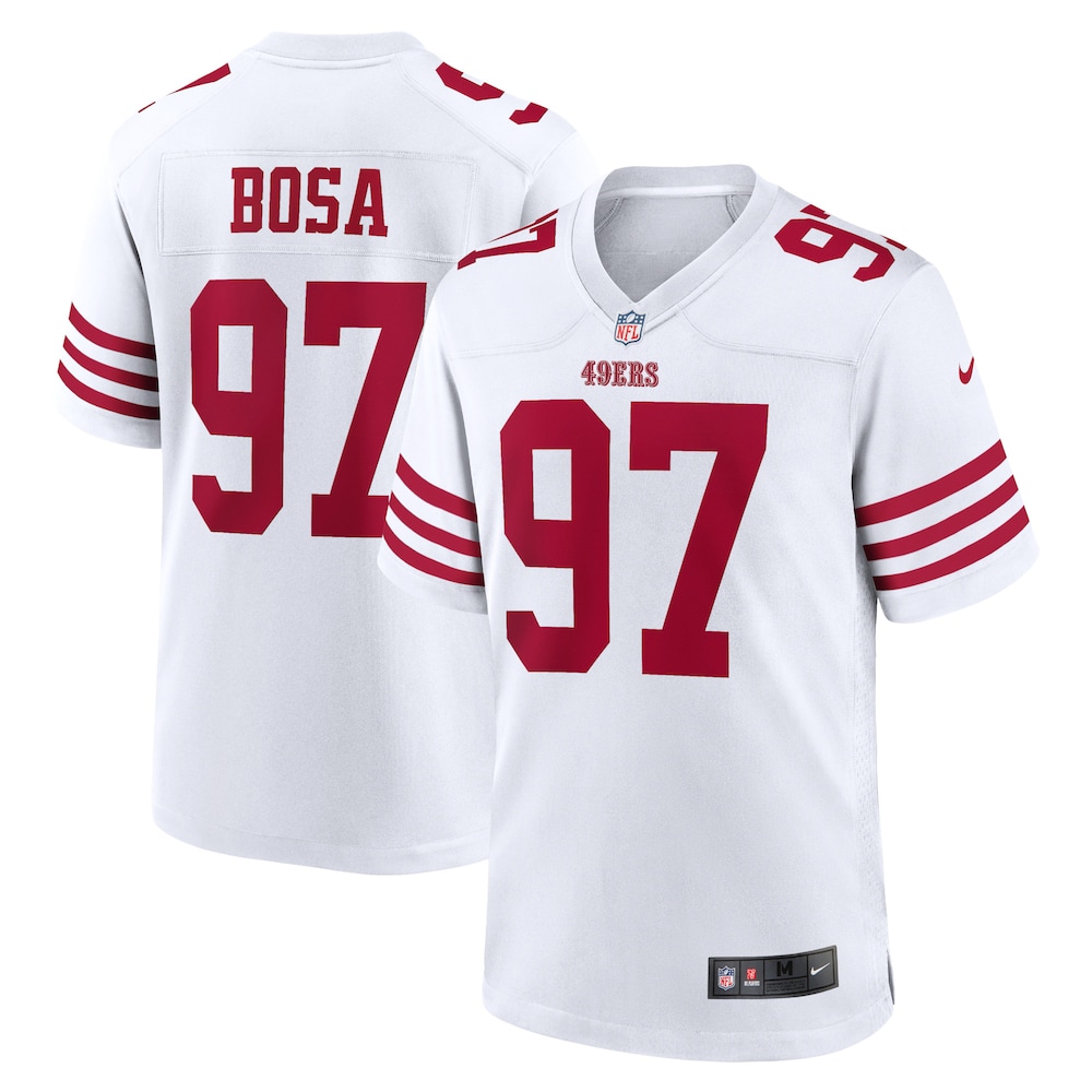 San Francisco 49ers Merch - Men's Nick Bosa Player Game Jersey, White 1 - Unicasport San Francisco 49ers Merch - Men's Nick Bosa Player Game Jersey, White