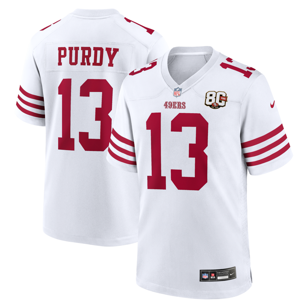 San Francisco 49ers Merch - Men's Brock Purdy 80th Anniversary Game Jersey, White