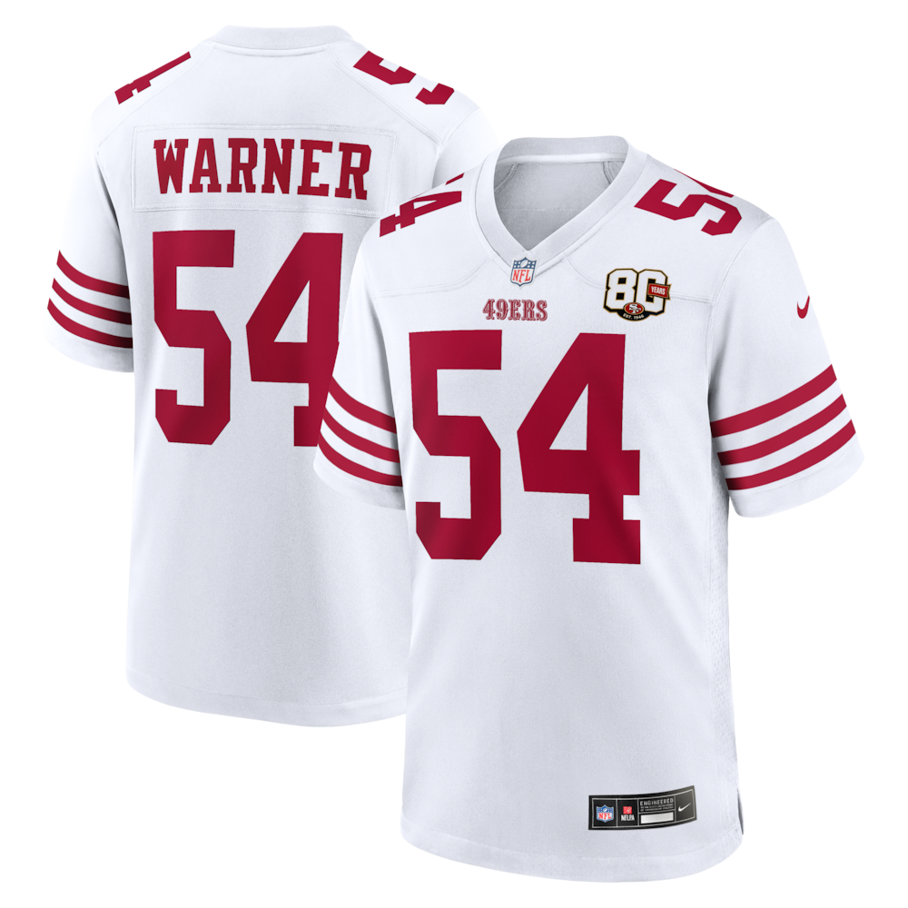 San Francisco 49ers Merch - Men's Fred Warner 80th Anniversary Game Jersey, White - Presents For Football Fans 1 - Unicasport San Francisco 49ers Merch - Men's Fred Warner 80th Anniversary Game Jersey, White - Presents For Football Fans