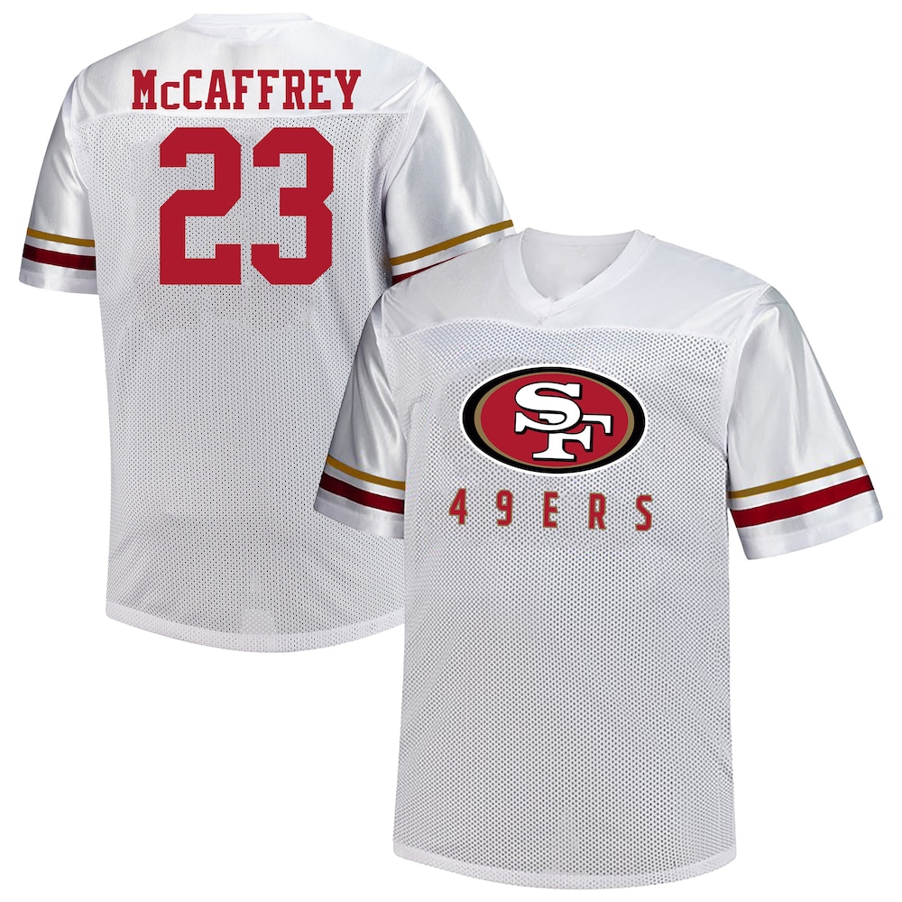 San Francisco 49ers Merch - Men's Christian McCaffrey Fanatics V-Neck Fashion Jersey, Big & Tall, White 1 - Unicasport San Francisco 49ers Merch - Men's Christian McCaffrey Fanatics V-Neck Fashion Jersey, Big & Tall, White