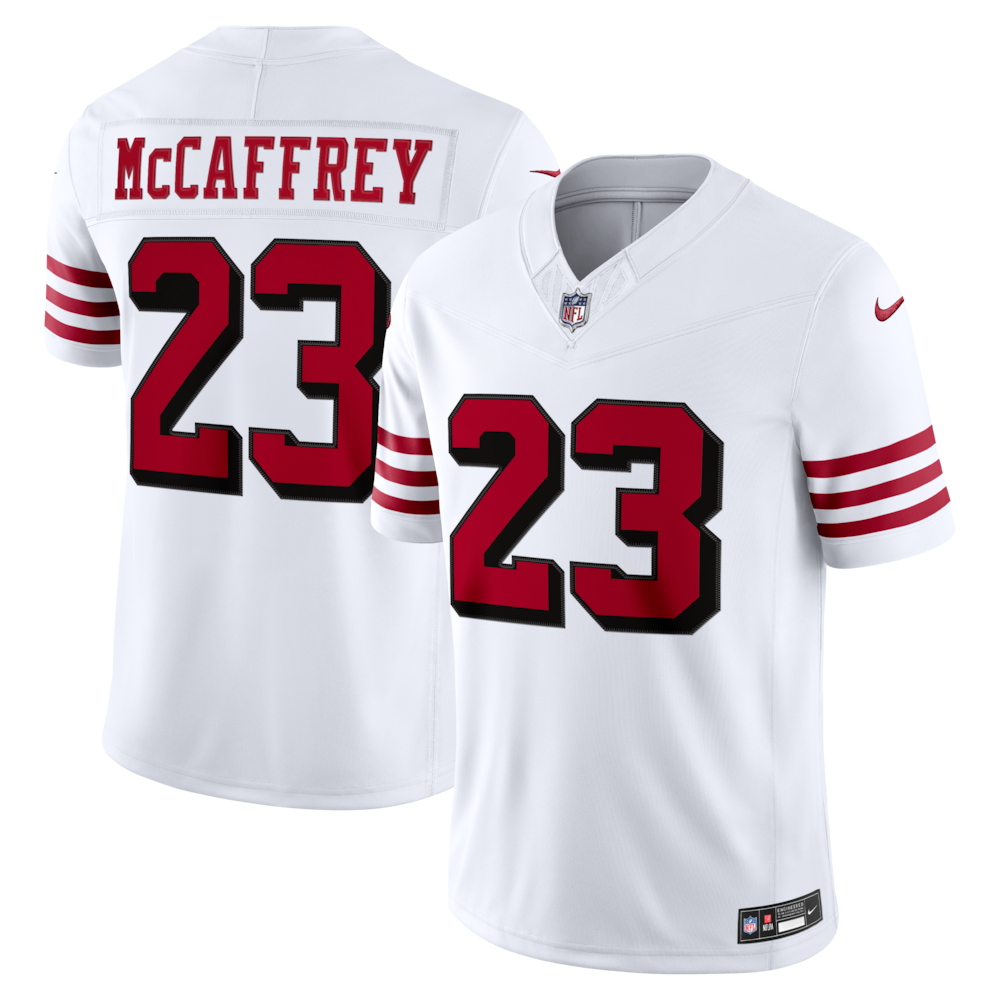 San Francisco 49ers Merch - Men's Christian McCaffrey Alternate Vapor F.U.S.E. Stitched Limited Jersey, White