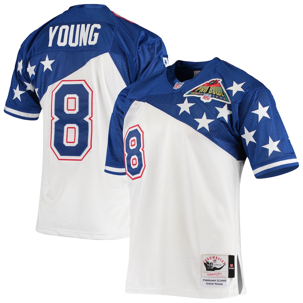 San Francisco 49ers Merch - Men's NFC Steve Young 1994 Pro Bowl Authentic Jersey, White Blue - Best Football Gift Ideas