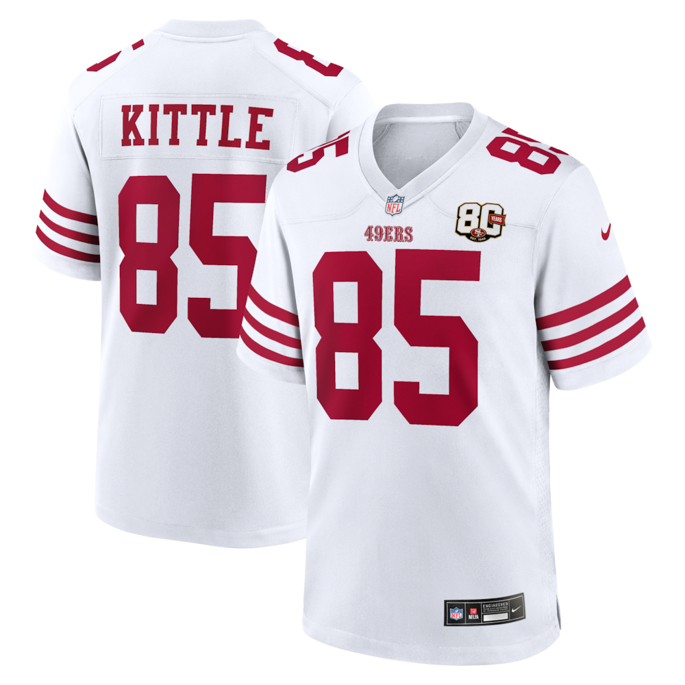 San Francisco 49ers Merch - Men's George Kittle 80th Anniversary Game Jersey, White 1 - Unicasport San Francisco 49ers Merch - Men's George Kittle 80th Anniversary Game Jersey, White