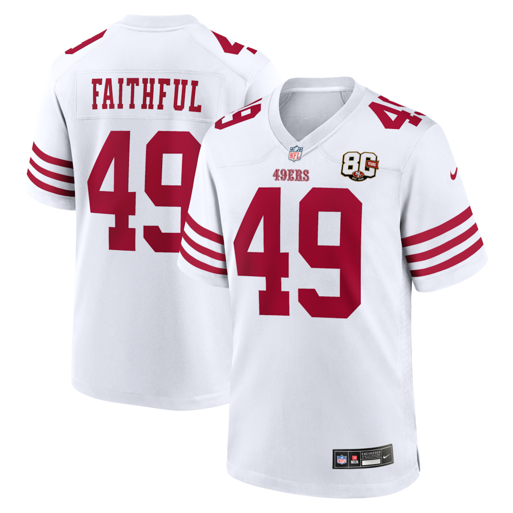 San Francisco 49ers Merch - Men's The Faithful 80th Anniversary Game Jersey, White 1 - Unicasport San Francisco 49ers Merch - Men's The Faithful 80th Anniversary Game Jersey, White
