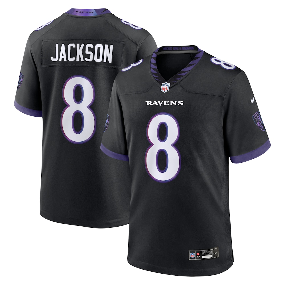 Baltimore Ravens Merch - Men's Lamar Jackson Alternate Game Jersey, Black 1 - Unicasport Baltimore Ravens Merch - Men's Lamar Jackson Alternate Game Jersey, Black