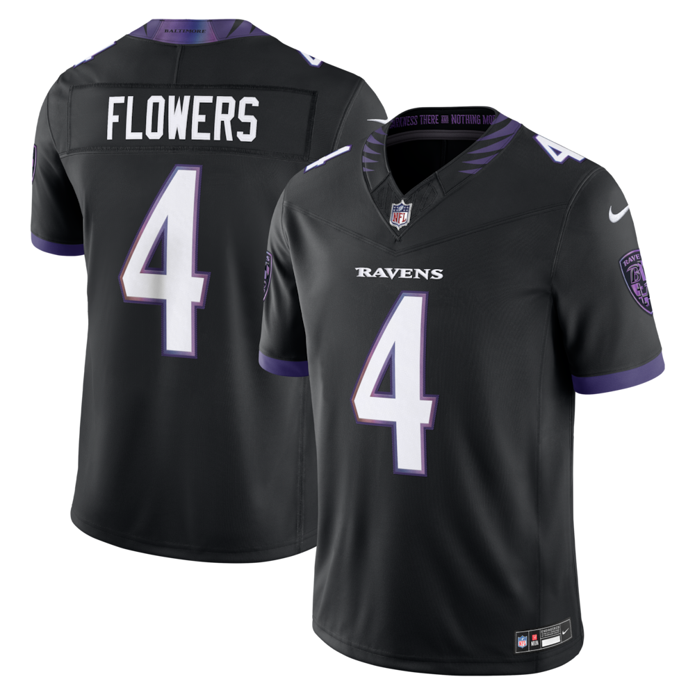 Baltimore Ravens Merch - Men's Zay Flowers Alternate Alternate Vapor F.U.S.E. Stitched Limited Jersey, Black
