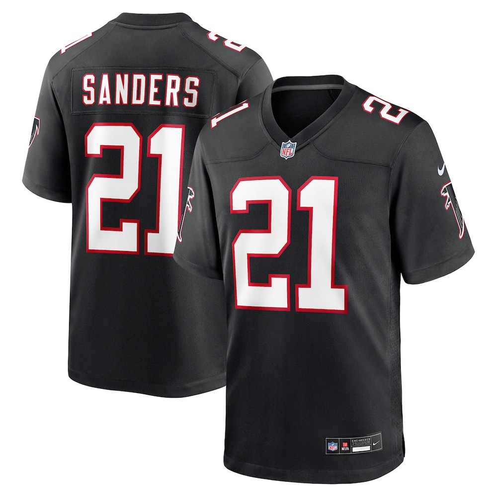 Atlanta Falcons Merch - Men's Deion Sanders Retired Player Alternate Game Jersey, Black  - Presents For Football Fans