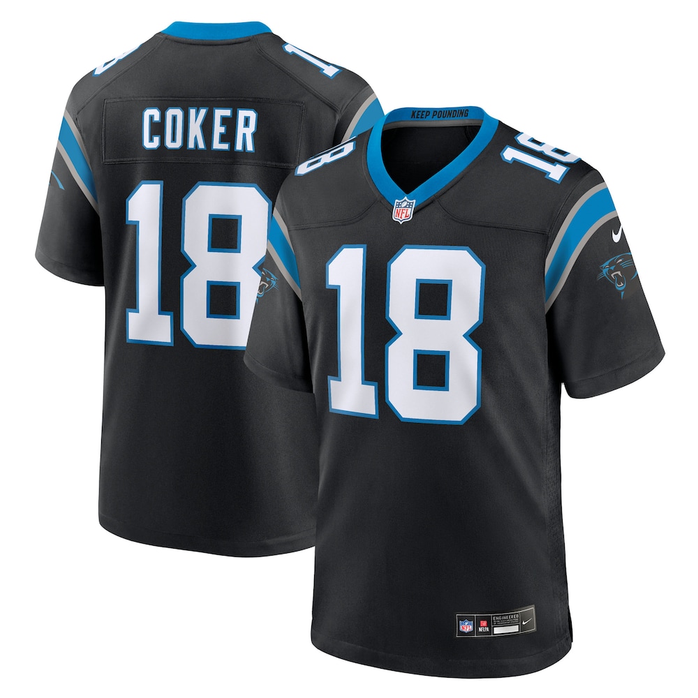 Carolina Panthers Merch - Men's Jalen Coker Team Game Jersey, Black 1 - Unicasport Carolina Panthers Merch - Men's Jalen Coker Team Game Jersey, Black