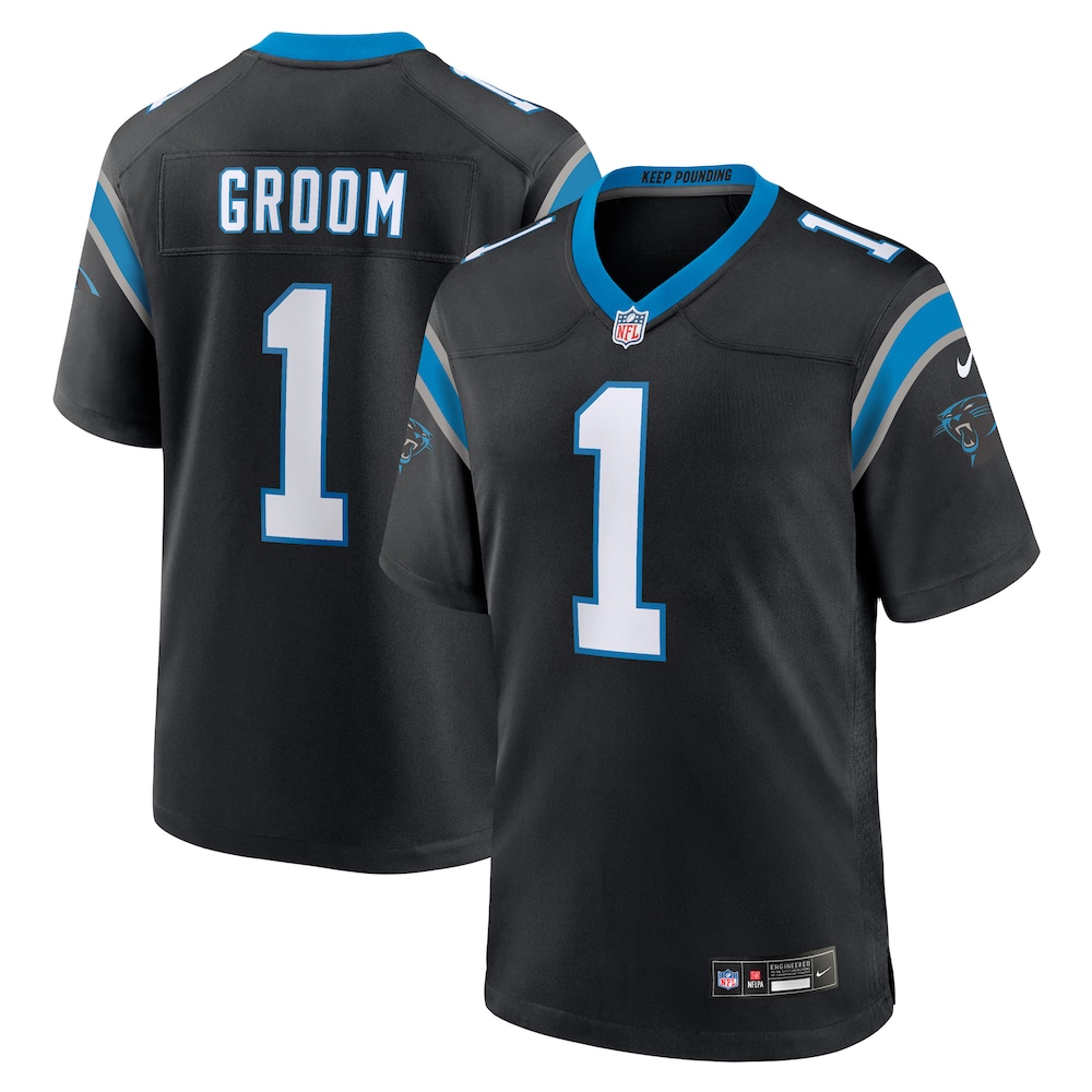 Carolina Panthers Merch - Men's Number 1 Groom Game Jersey, Black 1 - Unicasport Carolina Panthers Merch - Men's Number 1 Groom Game Jersey, Black