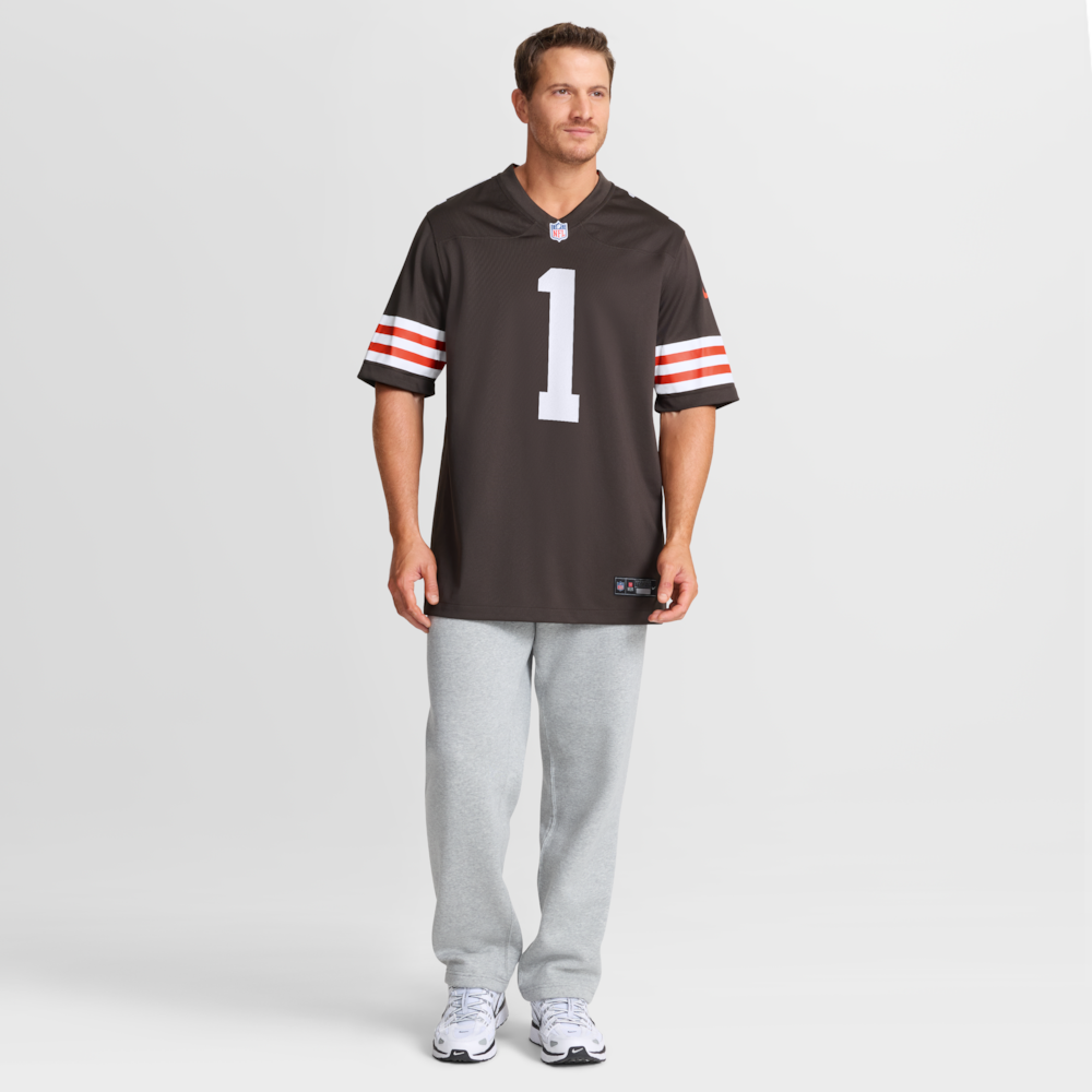 Cleveland Browns Merch - Men's Number 1 Dad Game Jersey, Brown 1 - Unicasport Cleveland Browns Merch - Men's Number 1 Dad Game Jersey, Brown