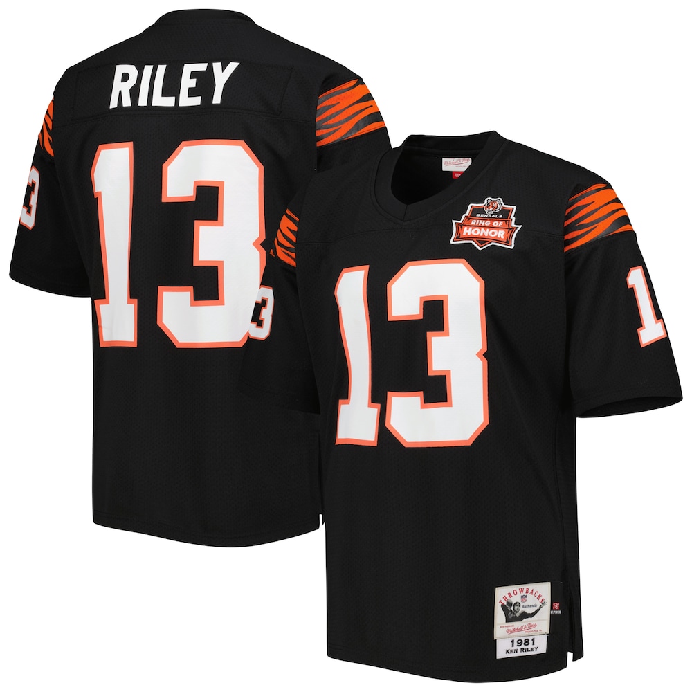 Cincinnati Bengals Merch - Men's 1981 Ken Riley Authentic Throwback Retired Player Jersey, Black 1 - Unicasport Cincinnati Bengals Merch - Men's 1981 Ken Riley Authentic Throwback Retired Player Jersey, Black