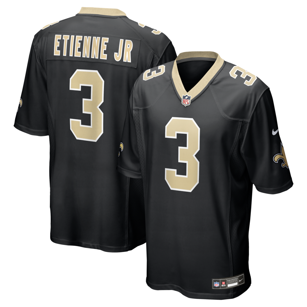 New Orleans Saints Merch - Men's Travis Etienne Jr Game Jersey, Black 1 - Unicasport New Orleans Saints Merch - Men's Travis Etienne Jr Game Jersey, Black