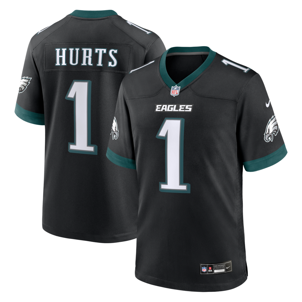 Philadelphia Eagles Merch - Men's Jalen Hurts Alternate Game Jersey, Black 1 - Unicasport Philadelphia Eagles Merch - Men's Jalen Hurts Alternate Game Jersey, Black