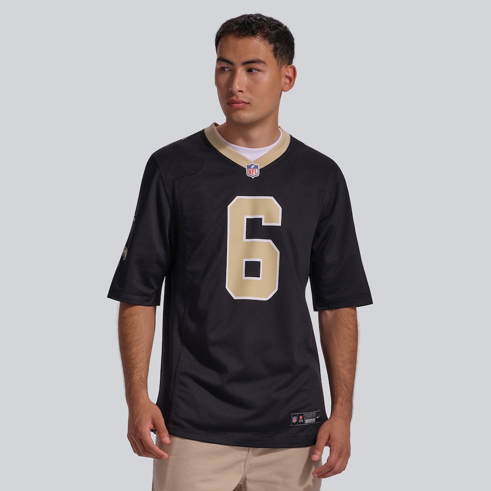 New Orleans Saints Merch - Men's Tyler Shough Game Jersey, Black 1 - Unicasport New Orleans Saints Merch - Men's Tyler Shough Game Jersey, Black
