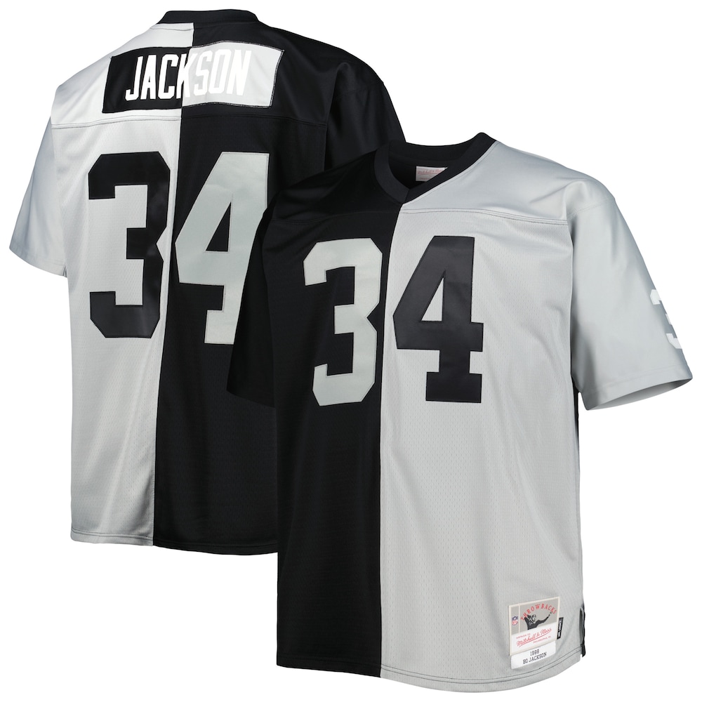 Las Vegas Raiders Merch - Men's Bo Jackson Split Legacy Retired Player Replica Jersey, Big & Tall, Black Silver - Gift Ideas For Football Lovers 1 - Unicasport Las Vegas Raiders Merch - Men's Bo Jackson Split Legacy Retired Player Replica Jersey, Big & Tall, Black Silver - Gift Ideas For Football Lovers