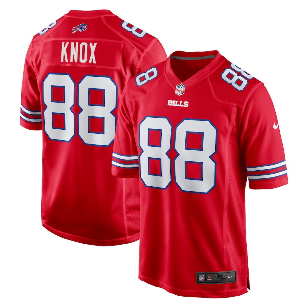 Buffalo Bills Merch - Men's Dawson Knox Alternate Game Jersey, Red 1 - Unicasport Buffalo Bills Merch - Men's Dawson Knox Alternate Game Jersey, Red