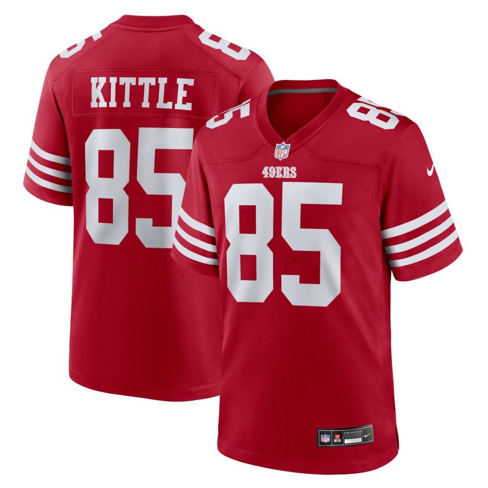 San Francisco 49ers Merch - Men's George Kittle Scarlet Player Game Jersey 1 - Unicasport San Francisco 49ers Merch - Men's George Kittle Scarlet Player Game Jersey