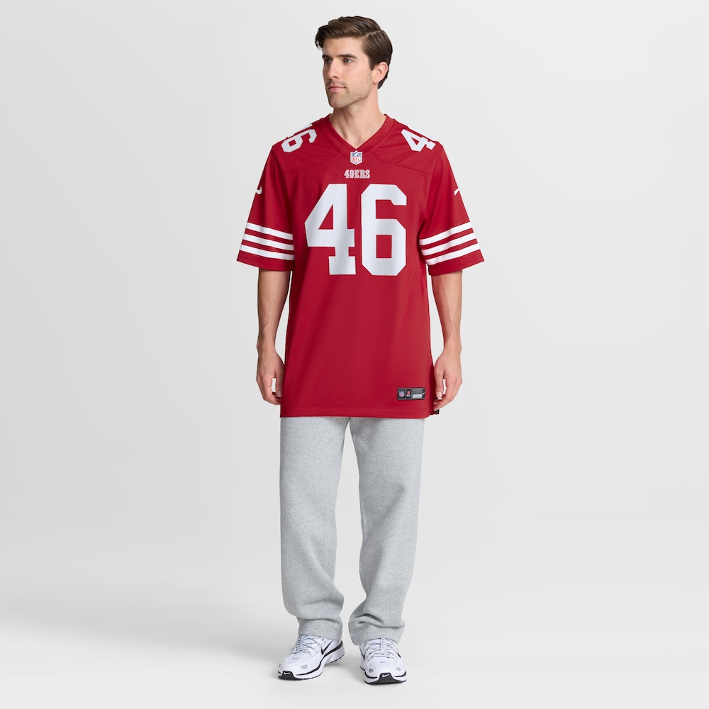 San Francisco 49ers Merch - Men's Jon Weeks Scarlet Team Game Jersey 1 - Unicasport San Francisco 49ers Merch - Men's Jon Weeks Scarlet Team Game Jersey