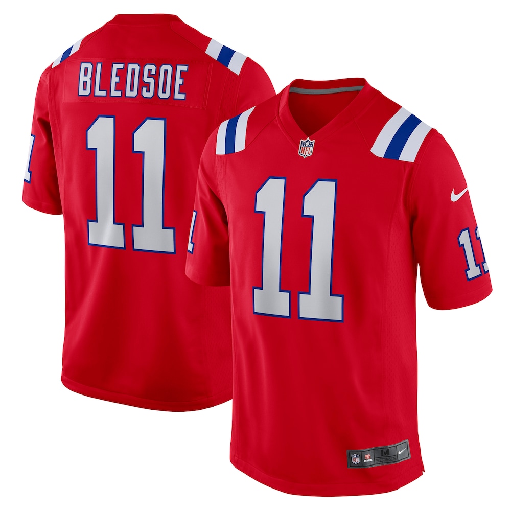New England Patriots Merch - Men's Drew Bledsoe Retired Player Alternate Game Jersey, Red 1 - Unicasport New England Patriots Merch - Men's Drew Bledsoe Retired Player Alternate Game Jersey, Red