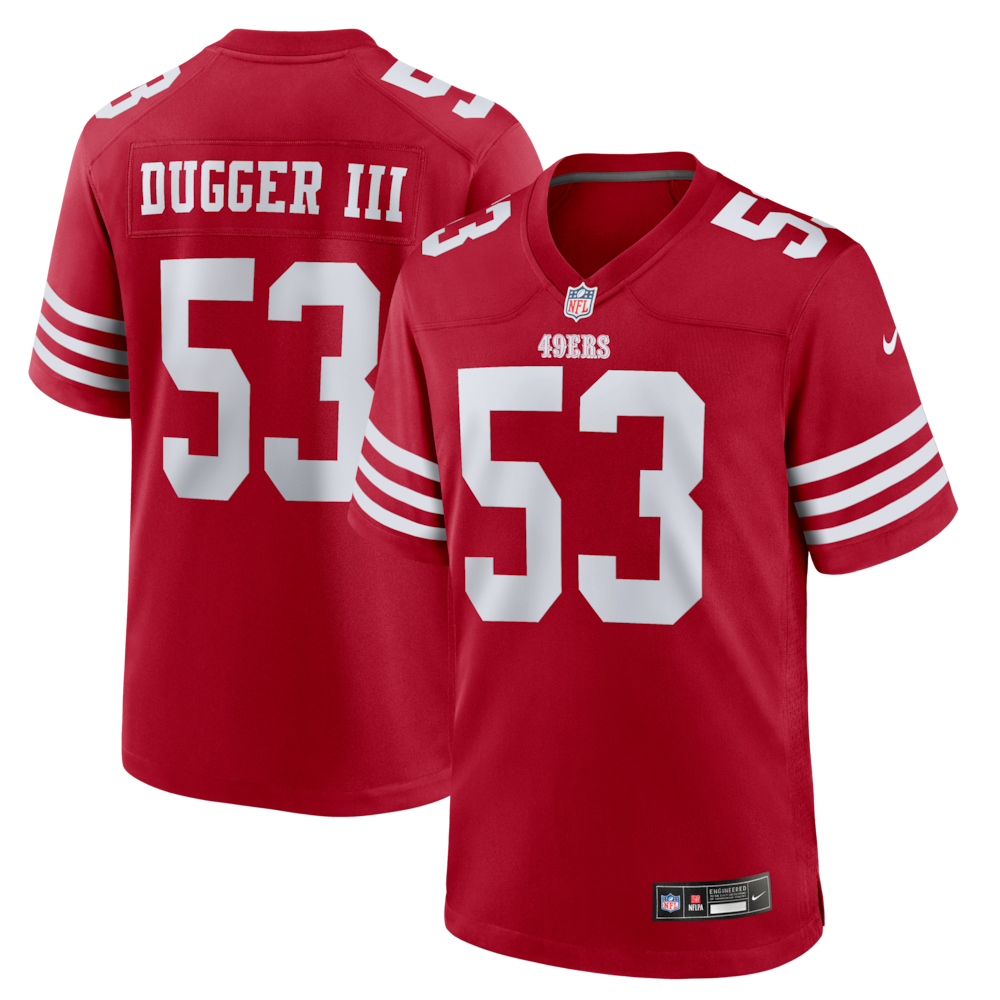 San Francisco 49ers Merch - Men's Jaden Dugger Scarlet Team Game Jersey 1 - Unicasport San Francisco 49ers Merch - Men's Jaden Dugger Scarlet Team Game Jersey