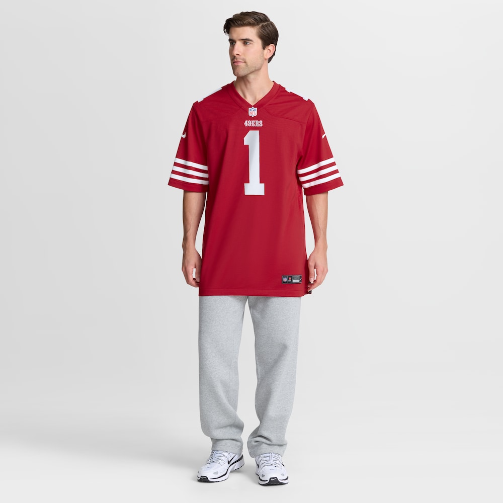 San Francisco 49ers Merch - Men's Number 1 Dad Scarlet Game Jersey 1 - Unicasport San Francisco 49ers Merch - Men's Number 1 Dad Scarlet Game Jersey