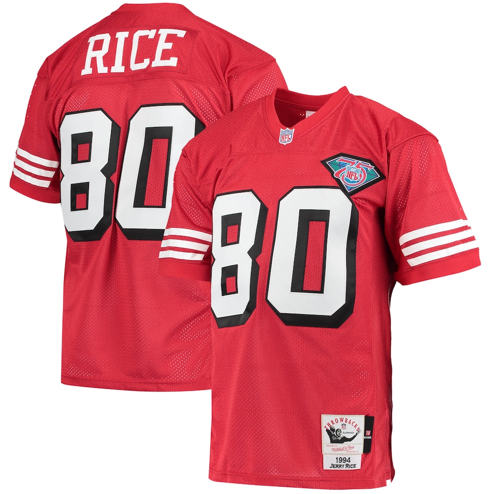 San Francisco 49ers Merch - Men's 1994 Jerry Rice Scarlet Authentic Throwback Retired Player Jersey - American Football Presents 1 - Unicasport San Francisco 49ers Merch - Men's 1994 Jerry Rice Scarlet Authentic Throwback Retired Player Jersey - American Football Presents