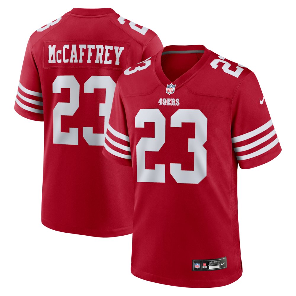 San Francisco 49ers Merch - Men's Christian McCaffrey Scarlet Jersey - American Football Fan Gifts 1 - Unicasport San Francisco 49ers Merch - Men's Christian McCaffrey Scarlet Jersey - American Football Fan Gifts