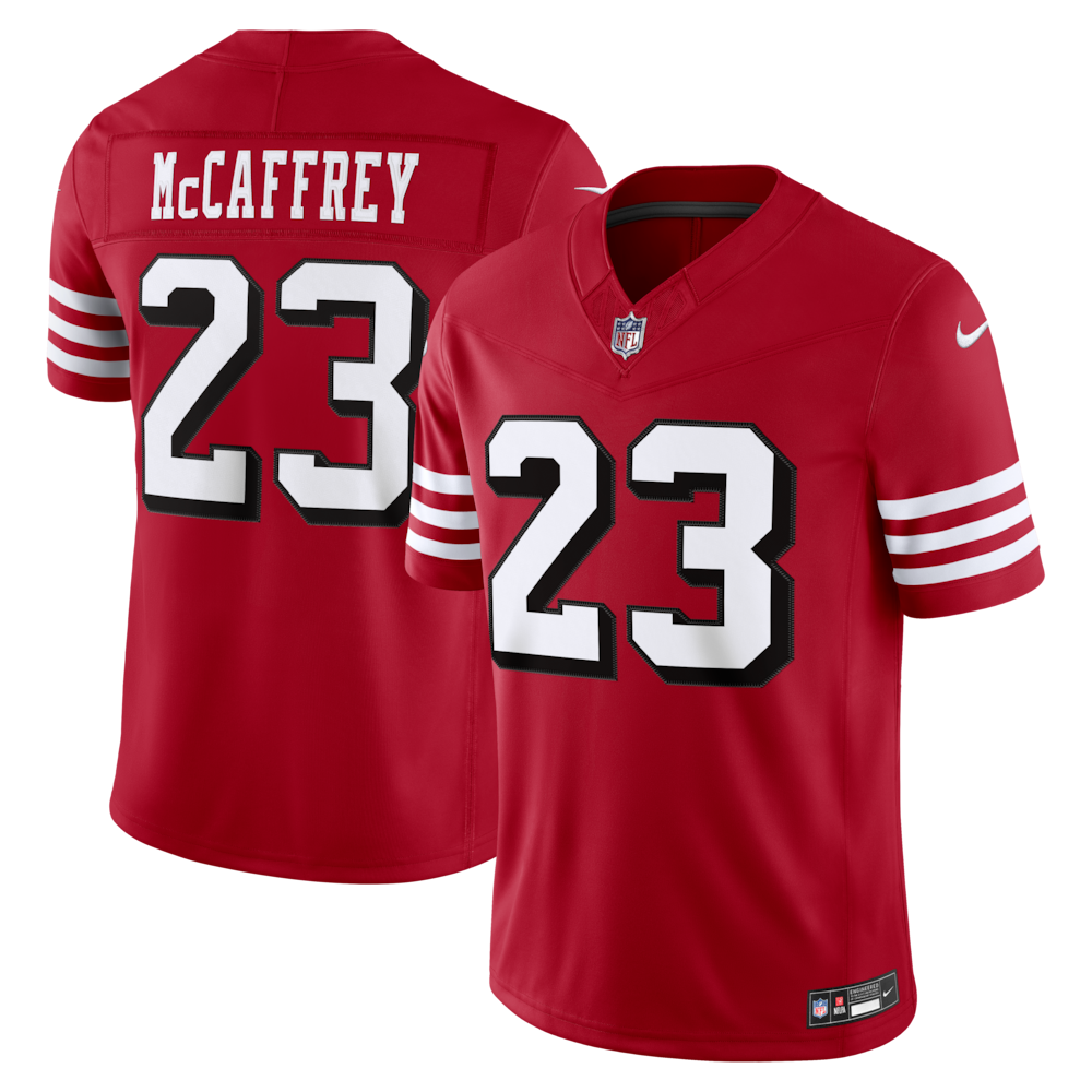 San Francisco 49ers Merch - Men's Christian McCaffrey Scarlet Alternate Vapor F.U.S.E. Stitched Limited Jersey 1 - Unicasport San Francisco 49ers Merch - Men's Christian McCaffrey Scarlet Alternate Vapor F.U.S.E. Stitched Limited Jersey