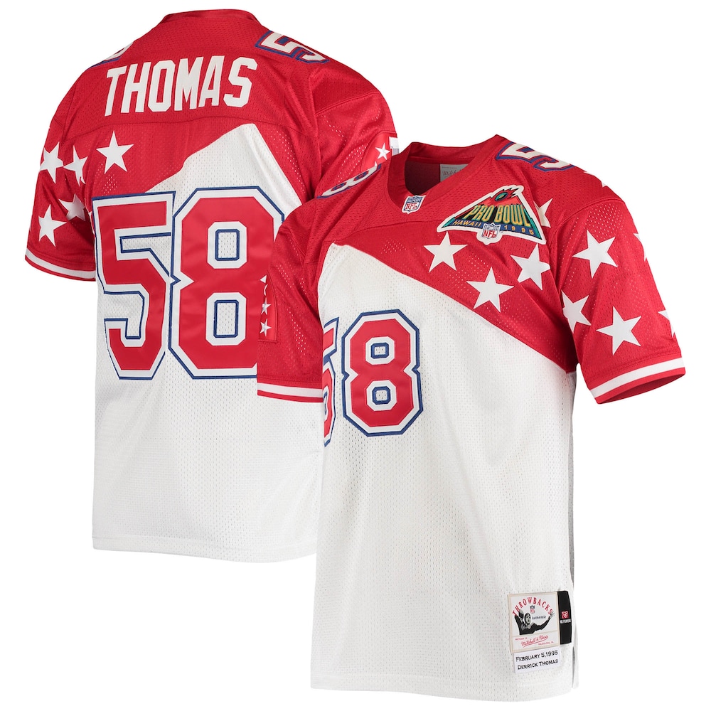 Kansas City Chiefs Merch - Men's AFC Derrick Thomas 1995 Pro Bowl Authentic Jersey, White Red - Best Football Gifts For Christmas 1 - Unicasport Kansas City Chiefs Merch - Men's AFC Derrick Thomas 1995 Pro Bowl Authentic Jersey, White Red - Best Football Gifts For Christmas