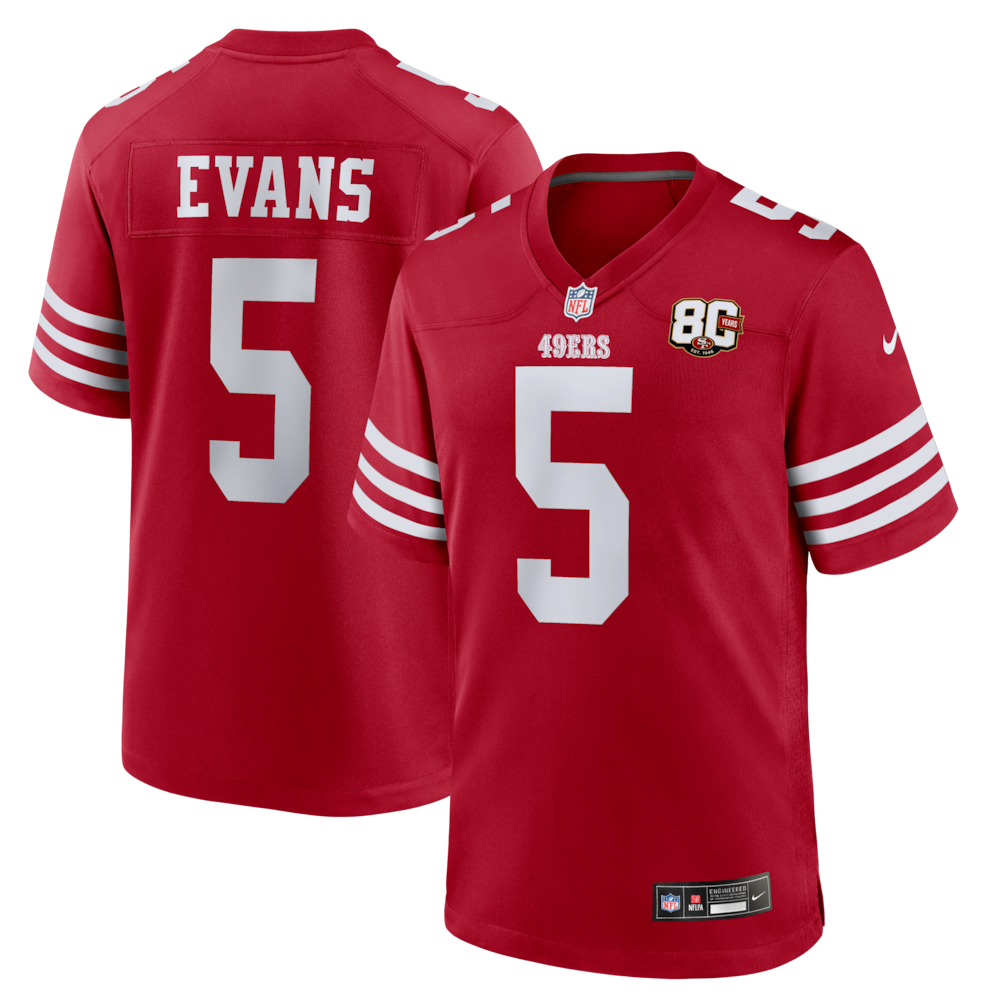 San Francisco 49ers Merch - Men's Mike Evans Scarlet 80th Anniversary Game Jersey 1 - Unicasport San Francisco 49ers Merch - Men's Mike Evans Scarlet 80th Anniversary Game Jersey