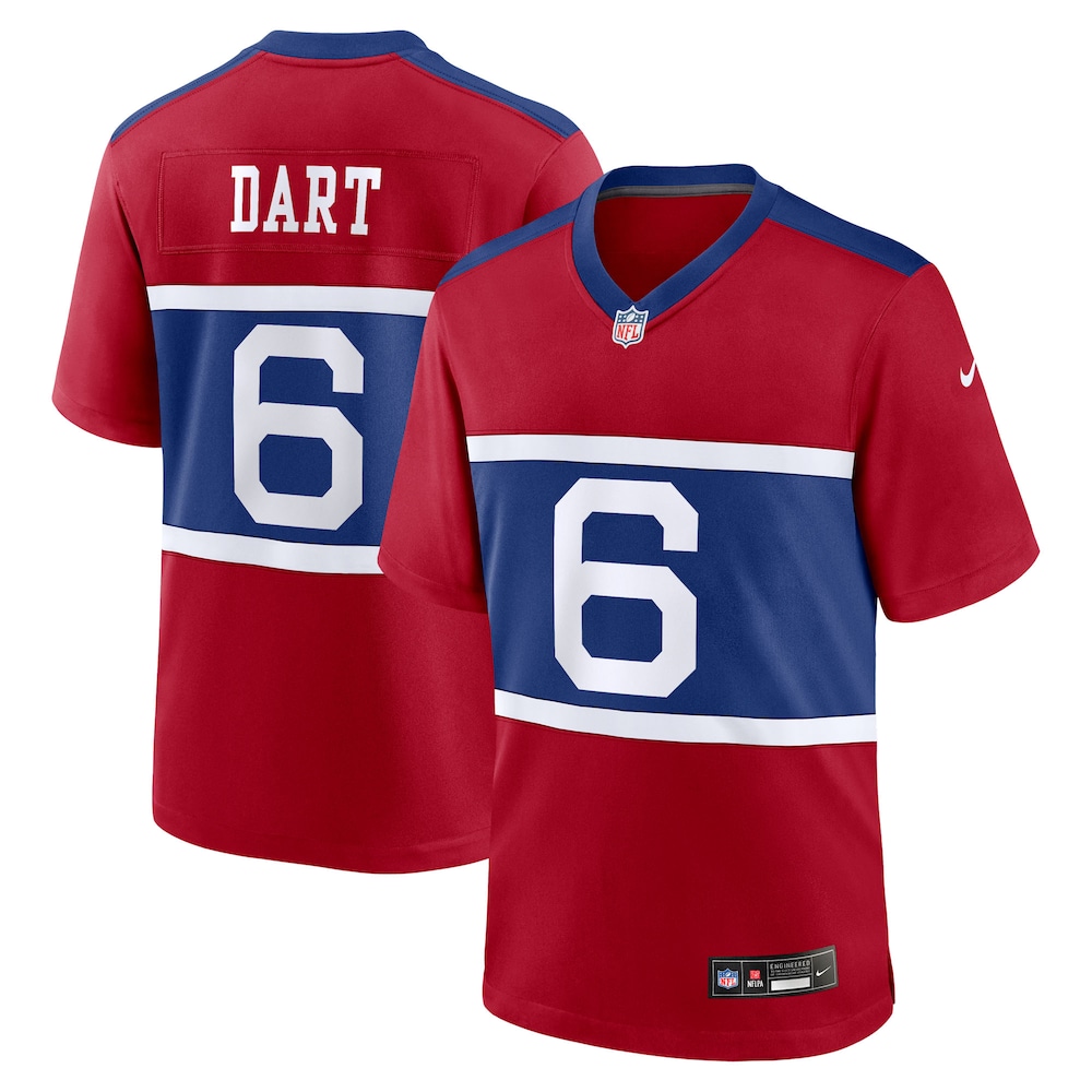 New York Giants Merch - Men's Jaxson Dart Alternate Century Game Jersey, Red  - Football Gifts For Men