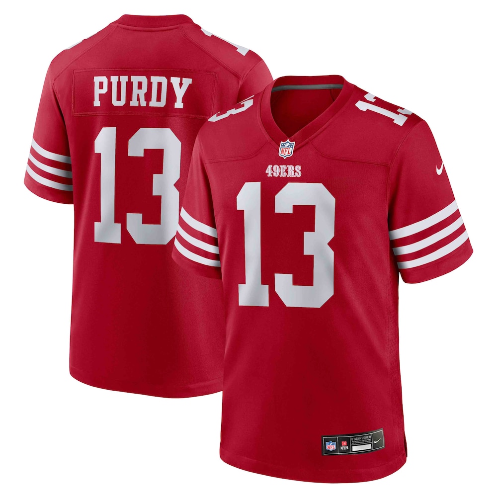 San Francisco 49ers Merch - Men's Brock Purdy Scarlet Jersey - Best Birthday Gift For Football Lovers 1 - Unicasport San Francisco 49ers Merch - Men's Brock Purdy Scarlet Jersey - Best Birthday Gift For Football Lovers