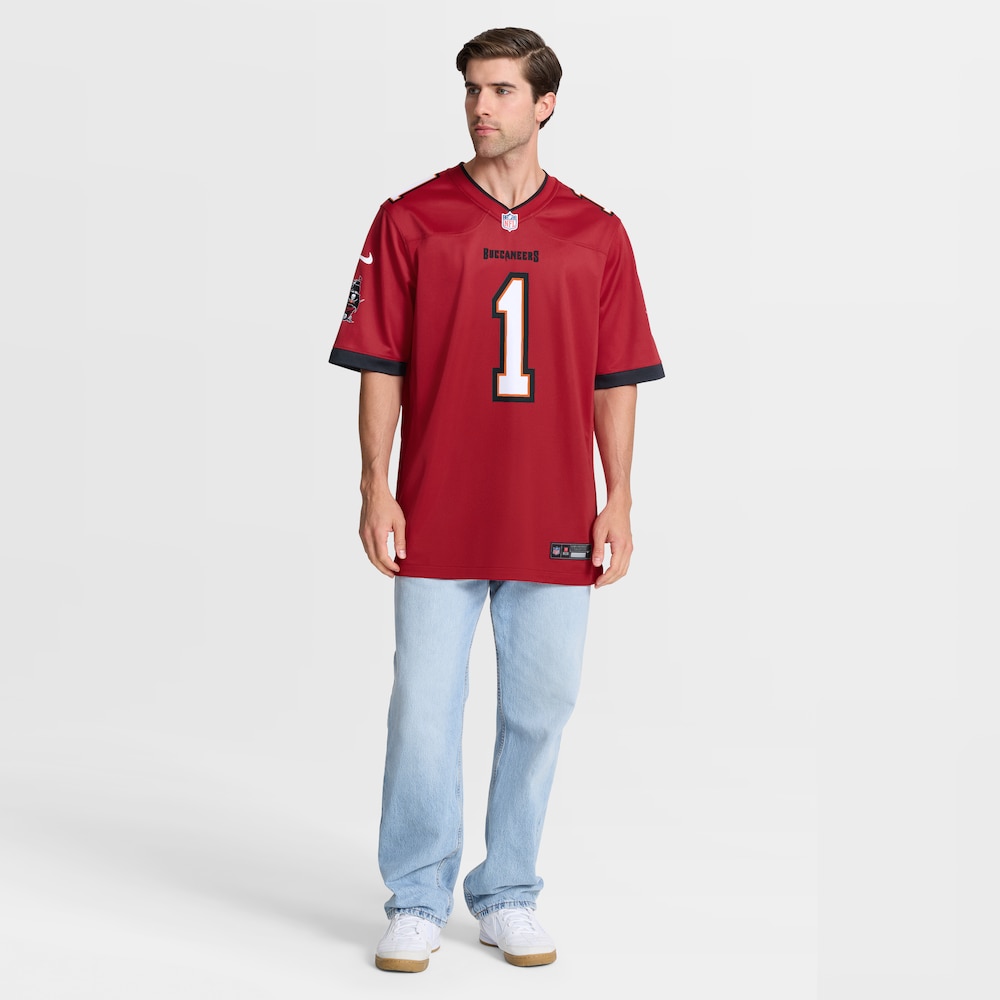 Tampa Bay Buccaneers Merch - Men's Number 1 Dad Game Jersey, Red 1 - Unicasport Tampa Bay Buccaneers Merch - Men's Number 1 Dad Game Jersey, Red