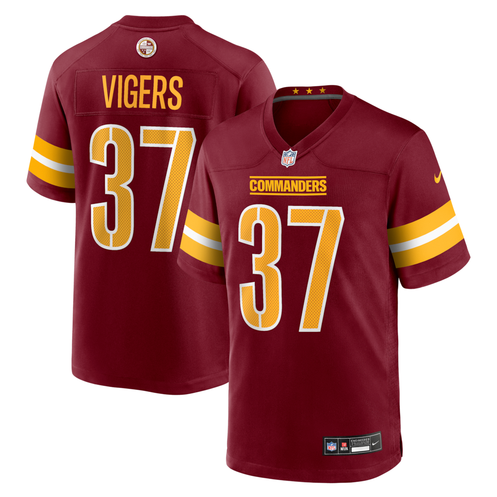 Washington Commanders Merch - Men's Car'lin Vigers Team Game Jersey, Burgundy 1 - Unicasport Washington Commanders Merch - Men's Car'lin Vigers Team Game Jersey, Burgundy