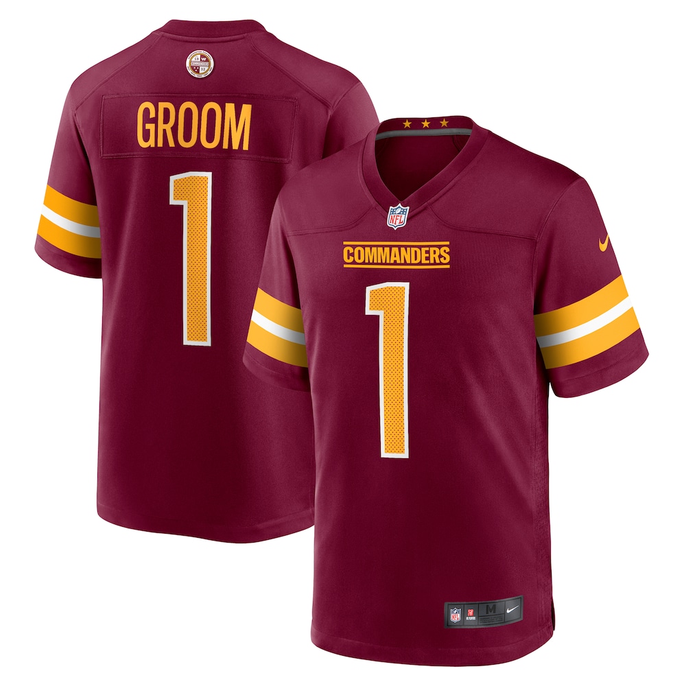 Washington Commanders Merch - Men's Number 1 Groom Game Jersey, Burgundy - Football Christmas Gifts 1 - Unicasport Washington Commanders Merch - Men's Number 1 Groom Game Jersey, Burgundy - Football Christmas Gifts