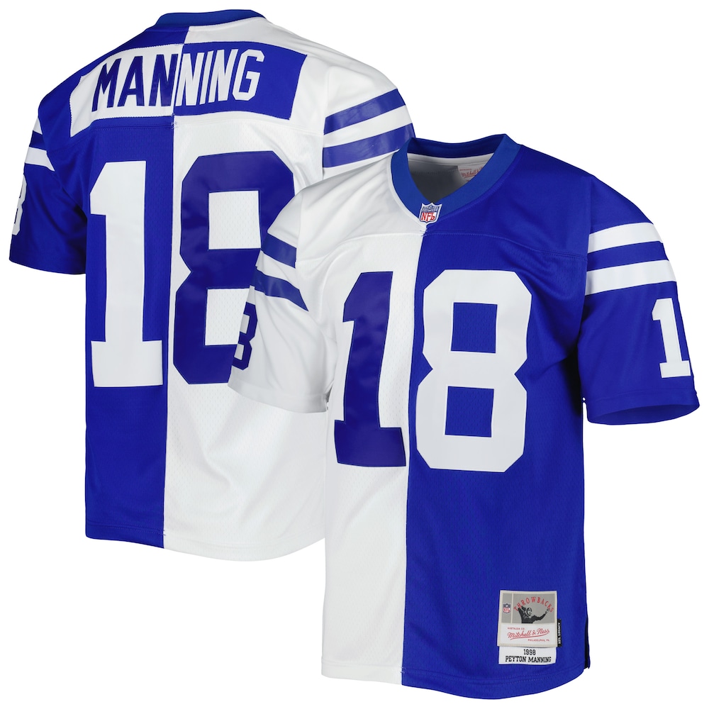 Indianapolis Colts Merch - Men's Peyton Manning Royal 1998 Split Legacy Replica Jersey, White 1 - Unicasport Indianapolis Colts Merch - Men's Peyton Manning Royal 1998 Split Legacy Replica Jersey, White