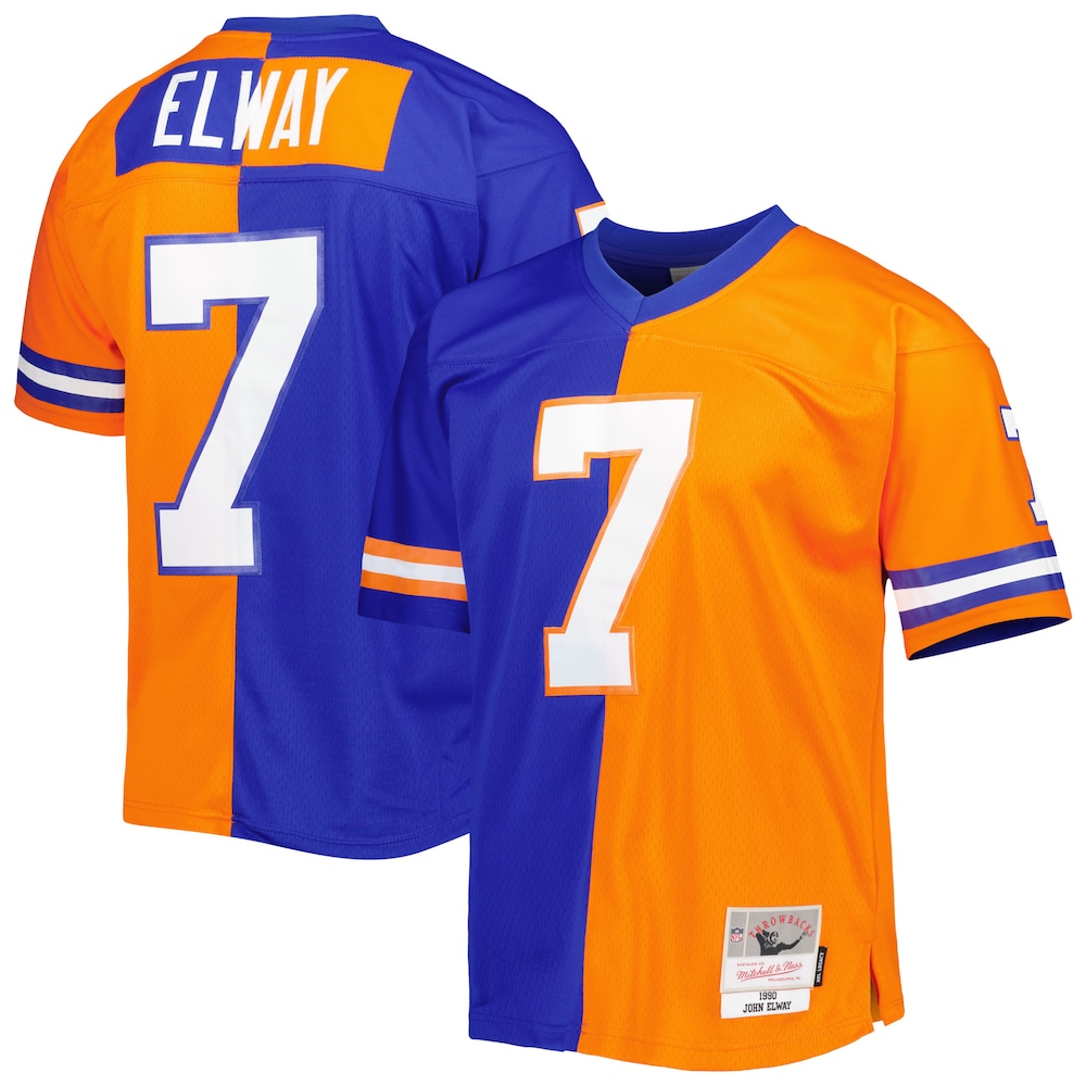 Denver Broncos Merch - Men's John Elway Royal 1990 Split Legacy Replica Jersey, Orange - Best Gift For A Football Lover 1 - Unicasport Denver Broncos Merch - Men's John Elway Royal 1990 Split Legacy Replica Jersey, Orange - Best Gift For A Football Lover
