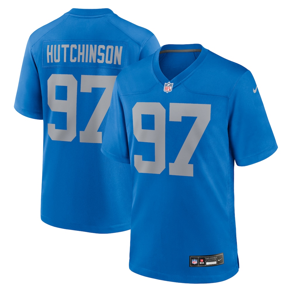 Detroit Lions Merch - Men's Aidan Hutchinson Alternate Game Jersey, Blue 1 - Unicasport Detroit Lions Merch - Men's Aidan Hutchinson Alternate Game Jersey, Blue