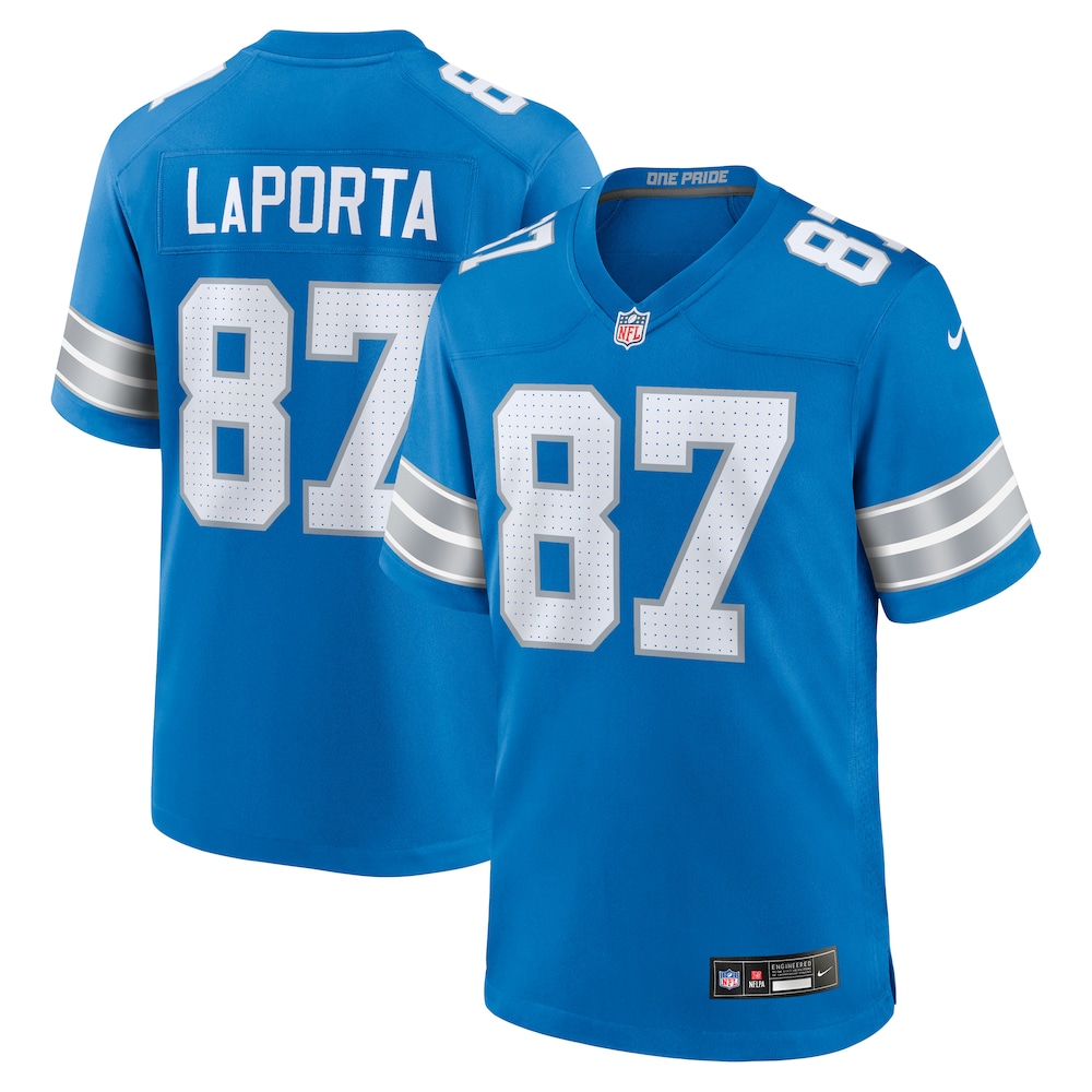 Detroit Lions Merch - Men's Sam LaPorta Game Jersey, Blue - Football Christmas Gifts 1 - Unicasport Detroit Lions Merch - Men's Sam LaPorta Game Jersey, Blue - Football Christmas Gifts